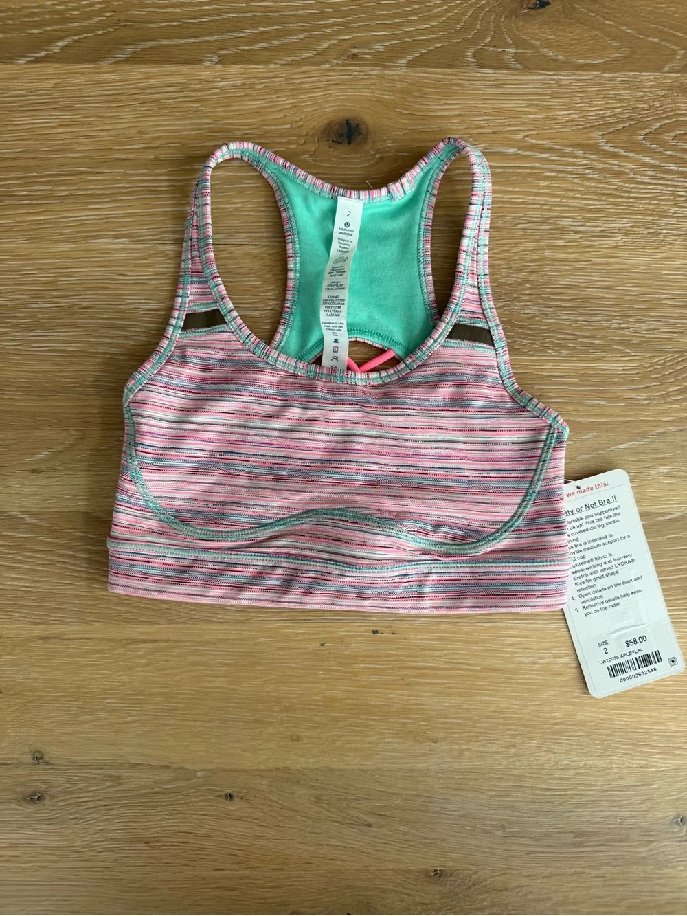 Lululemon Sweaty or Not Bra II Pink Striped Crisscross Back Sports Bra